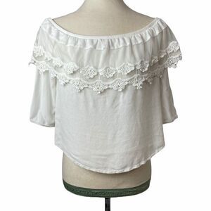Ambiance Solid White Strapless Lace Crop Blouse M